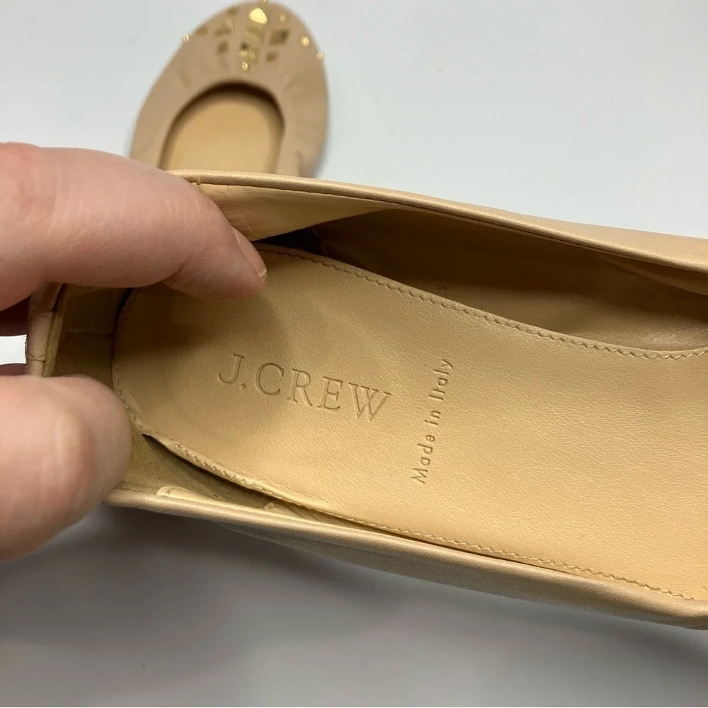 J. Crew cream‎ leather ballet flats made in Italy gold studded size 8.5